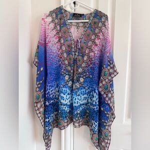 Amy Byer Blue & Pink Embellished Swim Coverup Tunic